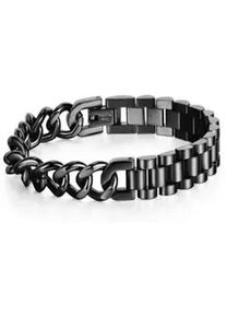 Edelstahlarmband Firetti "Schmuck Geschenk Armband Panzerkette kombiniert, verstellbar", schwarz, Armb&auml;nder, Damen, Edelstahl, Edelstahlarmband