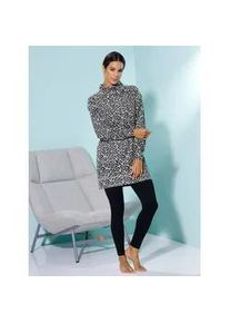 Langarmshirt COMODO "Longshirt", Damen, Gr. 48/50, grau (grau, meliert, schwarz, gemustert), 65% Polyester, 30% Viskose, 5% Elasthan, gemustert, Shirts Langarmshirt