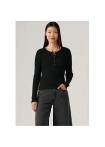 Levi's Langarmshirt LEVI'S "DRY GOODS HENLEY", Damen, Gr. L (40), anthrazit night, Web, Obermaterial: 95% Baumwolle, 5% Elasthan, unifarben, figurbetont h&uuml;ftbedeckend, Serafino, abgesteppt, Shirts Langarmshirt, Mit Waffelstruktur- Muster