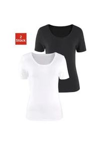 T-Shirt Vivance "aus elastischer Baumwoll-Qualit&auml;t", Damen, Gr. 36/38, schwarz-wei&szlig; (schwarz, wei&szlig;), Single Jersey, Obermaterial: 95% Baumwolle, 5% Elasthan, unifarben, Basic, bequem normal, tiefer Rundhals, Shirts T-Shirt