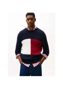 Strickpullover Tommy Hilfiger "ALPACA BLEND BIG FLAG CREW NECK", Herren, Gr. XL, desert sky, Strick, Obermaterial: 56% Wolle, 24% Polyamid, 14% Alpaka, 6% Elasthan, unifarben mit Farbeins&auml;tzen, regular fit normal, Rundhals, eingesetzt gerader Abschluss, Pullover Strickpullover, Regular fit