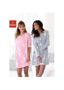 Nachthemd Arizona, Damen, Gr. 36/38, N-Gr, grau (rosa, grau), Single Jersey, Graumeliert (Obermaterial): 90% Baumwolle, 10% Polyester. Obermaterial: 60% Baumwolle, 40% Polyester, bequem kurz, Rundhals, B&uuml;ndchen, Kleider Nachthemd, in melierter Optik, Topseller