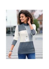 Strickpullover Casual Looks "Pullover", Damen, Gr. 42, blau (rauchblau, ecru, meliert), 50% Baumwolle, 50% Polyacryl, gemustert, mehrfarbig, Pullover Strickpullover