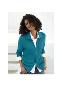 Strickjacke Casual Looks, Damen, Gr. 44, blau (petrol), 50% Baumwolle, 50% Polyacryl, unifarben, figurumspielend, Strickjacken Strickjacke