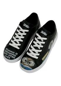Sneaker DOGO "Ace Low-Top Sneaker The Wise Owl Black Damen Sneaker", Damen, Gr. 36, Normalschaft, schwarz, Lederimitat, Schuhe Sneaker, Handgefertigt