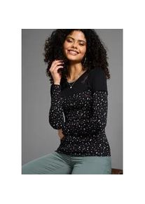 2-in-1-Langarmshirt Kangaroos, Damen, Gr. 44/46, schwarz, Obermaterial: 100% Baumwolle, bedruckt, gemustert, kontrastfarbene Details, figurbetont, Shirts, Langarm, bedruckt und gemustert, f&uuml;r die Freizeit, aus Baumwolle