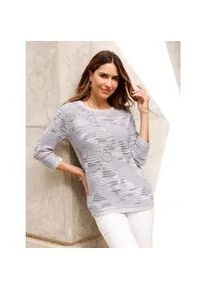 3/4 Arm-Pullover Classic Basics "3/4-Arm-Pullover", Damen, Gr. 46, grau (grau, wei&szlig;, gemustert), 100% Polyacryl, gemustert, Pullover
