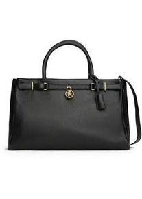 Tragetasche Tommy Hilfiger "AMERICAN ICON TOTE LEATHER", Damen, Gr. B/H/T: 39cm x 24cm x 17cm, schwarz, Leder, Taschen, Damen Handtasche, Schultertasche mit TH-Schlo&szlig;-Schmuckelement