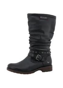 Winterstiefel Mustang SHOES "Elfi", Damen, Gr. 37, Normalschaft, blau (navy), Lederimitat, Basic, Schuhe Winterstiefel, Stiefel mit Zierriemchen und Blockabsatz
