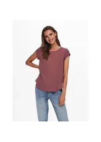 Kurzarmbluse Only "ONLVIC &ndash; feminines Blusenshirt in lockerer Form", Damen, Gr. 34, bunt (rose braun), Web, Obermaterial: 97% Polyester, 3% Elasthan, unifarben, regular fit Po-bedeckend, Rundhals, Blusen, regular fit, Web, Kunstfaser, Rundhals, unifarben