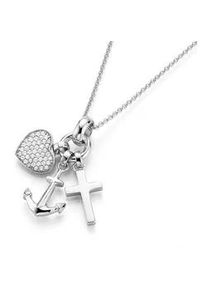 Kette mit Anh&auml;nger "mit Symbolen f&uuml;r Glaube, Liebe, Hoffnung, Silber 925", silber, Giorgio Martello MILANO, Halsketten, Damen, 45cm, Silber 925 (Sterlingsilber)