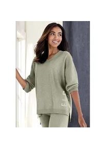 Sweater ELBSAND, Damen, Gr. 40/42, gr&uuml;n (oliv meliert), Feinstrick, Obermaterial: 50% Viskose, 28% Polyester, 22% Polyamid, meliert, unifarben, bequem h&uuml;ftlang, V-Ausschnitt, Sweatshirts Sweater, aus hochwertigen Strick, Topseller