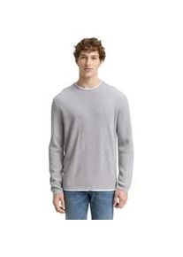 Strickpullover Tom Tailor DENIM, Damen, Gr. M, light stone grau melange, Strick, Obermaterial: 100% Baumwolle, meliert, regular fit taillenbedeckt, Rundhals, Pullover Strickpullover, mit 2-in-1 Ausschnitt