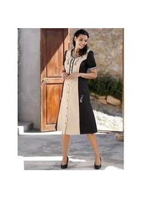 Trachtenbluse Classic Basics, Damen, Gr. 50, beige (sand, schwarz), 50% Baumwolle, 50% Polyester, gemustert, mehrfarbig, Rundhals, Blusen Trachtenbluse