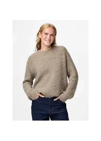 Strickpullover Pieces "PCCLEO LS O-NECK CHUNKY KNIT NOOS BC", Damen, Gr. XXL, greige detail:melange, Strick, Obermaterial: 76% Polyester, 16% Nylon, 6% Wolle, 2% Elasthan, meliert, relaxed fit h&uuml;ftlang, Rundhals, Rippb&uuml;ndchen, Pullover Strickpullover