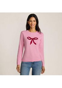 LANDS' END Feinstrick-Weihnachtspullover Schleife, Damen,  Pink, Baumwolle/Polyester/Metall, by Lands' End