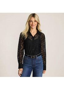 LANDS' END Spitzenbluse aus Baumwoll-Mix, Damen,  Schwarz, Baumwolle/Polyester, by Lands' End