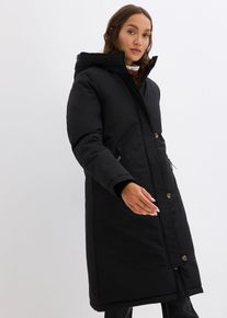 bonprix Wintermantel mit Teddyfell in der Kapuze, schwarz, Gr.52, Wintermantel mit Teddyfell