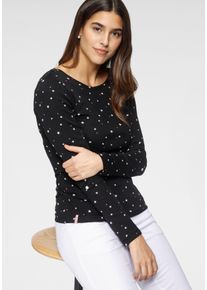 Langarmshirt Kangaroos, Damen, Gr. 36/38, schwarz (schwarz, gemustert), Rippware, Obermaterial: 100% Baumwolle, bedruckt, kontrastfarbene Details, unifarben, sehr figurbetont h&uuml;ftbedeckend, Rundhals, krempelbar, Shirts Langarmshirt, krempelbare &Auml;rmel, sehr figurbetont, aus elastischer Rippware