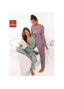 Pyjama Vivance DREAMS, Damen, Gr. 36/38, bunt (mint, lila), Single Jersey, Obermaterial: 100% Baumwolle, gemustert, lang, Homewear-Sets Pyjama, mit Sternenprint