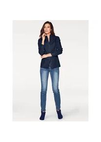 Langarmbluse Heine, Damen, Gr. 40, blau (marine), 97% Baumwolle, 3% Elasthan, unifarben, V-Ausschnitt, Blusen