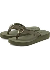 Badezehentrenner Lascana "Sandale, Badeschuh, Pantolette, Badelatsche, Flip Flop", Damen, Gr. 44, gr&uuml;n (oliv), Obermaterial: 100% Textilmaterial. Decksohle: 100% Synthetik. Futter: 100% Textilmaterial. Laufsohle: 100% Synthetik, unifarben, Schuhe Zehentrenner Dianette, Zehentrenner, Badeschuh mit Ringapplikation "Italy" VEGAN