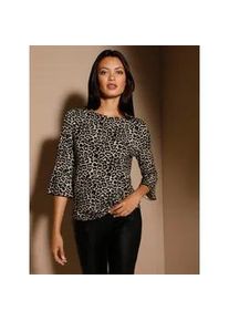 Print-Shirt CREATION L PREMIUM "Viskose-Seiden-Shirt", Damen, Gr. 46, beige (elfenbein, schwarz, bedruckt), 85% Viskose, 10% Seide, 5% Elasthan, bedruckt, gemustert, mehrfarbig, U-Boot-Ausschnitt, Shirts