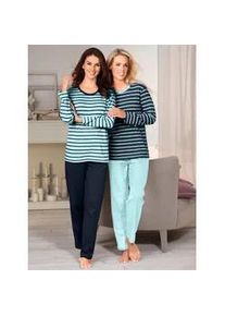 w&auml;schepur Schlafanzug W&Auml;SCHEPUR, Damen, Gr. 52/54, bunt (marine, geringelt, mint, geringelt), 100% Baumwolle, Homewear-Sets Schlafanzug