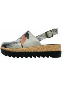 Sandale DOGO "Akita Sunset Animals Damen Sandalen", Damen, Gr. 40, Normalschaft, grau, Lederimitat, Schuhe Clog Sommerschuh, Handgefertigt