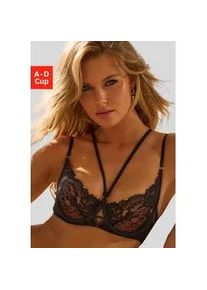 Push-up-BH Lascana "Samara", Damen, Gr. 70, Cup D, schwarz, Spitze, Obermaterial: 90% Polyamid, 10% Elasthan, BHs Push-up-BH, mit verf&uuml;hrerischem Zierb&auml;ndchen und Cut-Out, sexy Dessous, Amira