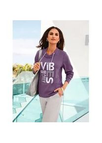 Langarmshirt Inspirationen "Shirt", Damen, Gr. 52, lila (feige), 50% Modal, 44% Polyester, 6% Elasthan, bedruckt, gemustert, mehrfarbig, V-Ausschnitt, Shirts Langarmshirt