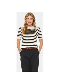 Kurzarmpullover SAINT TROPEZ "MilaSZ SS Striped", Damen, Gr. L, braun rice schwarz stripe, Strick, Obermaterial: 80% Viskose, 20% Polyacryl, gestreift, regular fit normal, Rundhals, Pullover