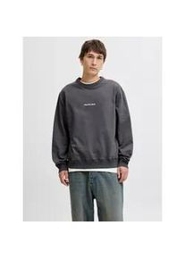 Jack & Jones Sweatshirt JACK & JONES "JORNORREBRO EMB SWEAT CREW NOOS", Herren, Gr. M, grau (asphalt), angeraute Sweatware, Obermaterial: 89% Baumwolle, 11% Polyester, unifarben, relaxed fit normal, Rundhals, Rippb&uuml;ndchen, Sweatshirts Sweatshirt, mit Logo Print