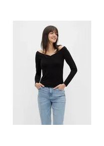 Langarmshirt Pieces "PCMALIVA LS OFF SHOULDER V-NECK TOP NOOS", Damen, Gr. L, schwarz, Jersey, Obermaterial: 90% Viskose, 10% Elasthan, unifarben, slim fit taillenbedeckt, V-Ausschnitt, Shirts Langarmshirt