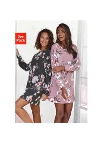 Sleepshirt Vivance DREAMS, Damen, Gr. 44/46, N-Gr, schwarz (mauve, schwarz), Single Jersey, Obermaterial: 100% Baumwolle, gebl&uuml;mt, gemustert, mehrfarbig, Basic, Basic kurz, Rundhals, B&uuml;ndchen, Kleider Sleepshirt, mit Blumendruck