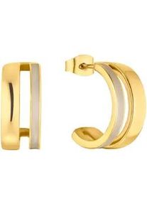 Paar Creolen s.Oliver "2037981", beige (gelbgoldfarben, beige), Ohrringe, Damen, 17mm, Edelstahl, mit Emaille