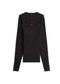 Tommy Hilfiger Langarmshirt TOMMY JEANS "TJW 2PACK SLIM ESSENTIAL RIB LS", Damen, Gr. XS (34), schwarz (schwarz, schwarz), Single Jersey, Obermaterial: 95% Baumwolle, 5% Elasthan, Basic, slim fit h&uuml;ftlang, Rundhals, abgesteppt, Shirts Langarmshirt, in Rippoptik, mit Logostickerei