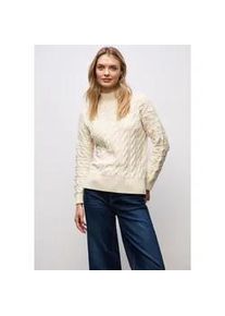 Rollkragenpullover Street One, Damen, Gr. 40, soft beige, Strick, Obermaterial: 51% Viskose, 30% Polyester, 19% Nylon, Zopfmuster, regular fit normal, ohne Ausschnitt, Rippb&uuml;ndchen, Pullover Rollkragenpullover, mit Zopfmuster