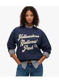 Superdry Damen Baumwolle Gestickte Grafik Lockeres Lo-Fi Outdoor Sweatshirt, Marineblau & Creme - Gr&ouml;&szlig;e: 40 2102623500740JUA019