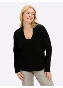 sheego by Joe Browns sheego Große Größen Pullover in Wickeloptik, mit Zierknöpfen, schwarz, Größe 40/42 - Damen