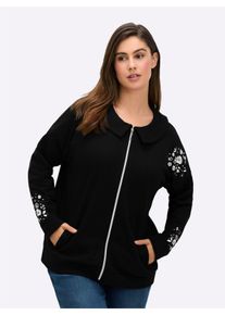 sheego Gro&szlig;e Gr&ouml;&szlig;en Sweatjacke mit Glitzer-Blumendruck, schwarz, Gr&ouml;&szlig;e 48/50 - Damen