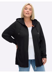 sheego Gro&szlig;e Gr&ouml;&szlig;en Sweatjacke mit Kapuze, schwarz, Gr&ouml;&szlig;e 56/58 - Damen