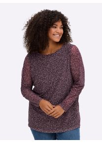 sheego Gro&szlig;e Gr&ouml;&szlig;en Langarmshirt aus Mesh, mit Bl&uuml;mchenprint, aubergine-mauve-bedruckt, Gr&ouml;&szlig;e 40/42 - Damen