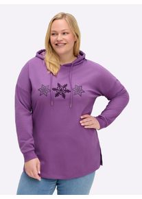 sheego Gro&szlig;e Gr&ouml;&szlig;en Kapuzensweatshirt mit Schneeflocken-Print, lila-traube-bedruckt, Gr&ouml;&szlig;e 48/50 - Damen