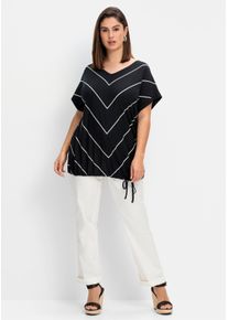 sheego Gro&szlig;e Gr&ouml;&szlig;en Streifenshirt mit Bindeband am Saum, schwarz-wei&szlig;, Gr&ouml;&szlig;e 56/58 - Damen