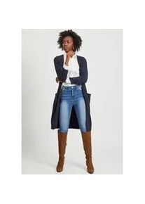 Longstrickjacke Vila "VIRIL LONG L/S KNIT CARDIGAN - NOOS", Damen, Gr. XL, blau (dunkelblau), Feinstrick, Obermaterial: 50% Viskose, 27% Nylon, 23% Polyester, meliert, l&auml;ssig geschnitten knielang, V-Ausschnitt, B&uuml;ndchen, Strickjacken Longstrickjacke, in knielanger Form