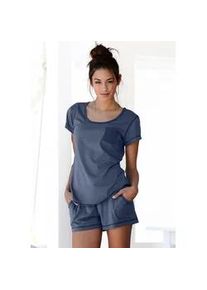 Shorty Arizona, Damen, Gr. 48/50, blau (jeans, meliert), Single Jersey, Obermaterial: 60% Baumwolle, 40% Polyester, meliert, Basic, Basic kurz, Rundhals, Homewear-Sets Shorty, meliert mit Rundhalsausschnitt Brusttasche