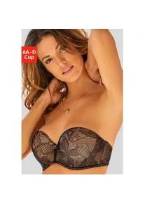 Multiway-BH Nuance, Damen, Gr. 80, Cup A, bunt (schwarz, nougat), Spitze, Obermaterial: 85% Polyamid, 15% Elasthan, BHs Bandeau-BH BH Spitzenw&auml;sche Tr&auml;gerlose-BH Spitzen-BH Neckholder-BH Balconette-BH, mit 5 Tragevarianten, Dessous