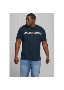 Jack & Jones T-Shirt "CORP mit Print und bequemem Rundhals", Herren, Gr. 4XL, blau (navy blazer), Single Jersey, Obermaterial: 100% Baumwolle, JACK & JONES PLUSSIZE, bedruckt, normal normal, Rundhals, Shirts T-Shirt, bedruckt, modisch, regular fit, Baumwolle, Rundhals