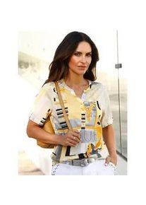 T-Shirt Inspirationen "Kurzarm-Shirt", Damen, Gr. 36, gelb (ocker, sand, bedruckt), 50% Baumwolle, 50% Modal, bedruckt, gemustert, mehrfarbig, V-Ausschnitt, Shirts T-Shirt